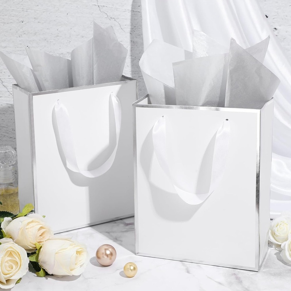5 Pack Metallic Paper Gift Bags with Handle and Tissue 9 x 7 x 3.1